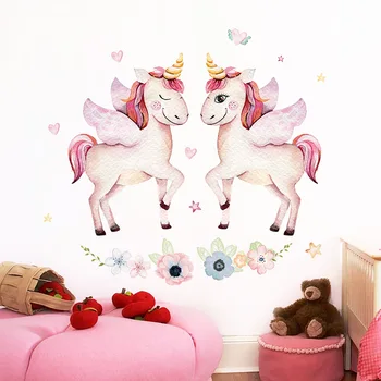 

Xmas Decor Cartoon Unicorn Wall Stickers for Christmas Boys Girls Room Decoration Cute Peel and Stick Decals