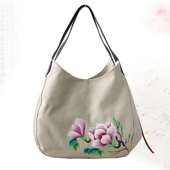 

New canvas hand-painted bag female bag fashion wild literary simple shoulder bag multi-layer leisure bag