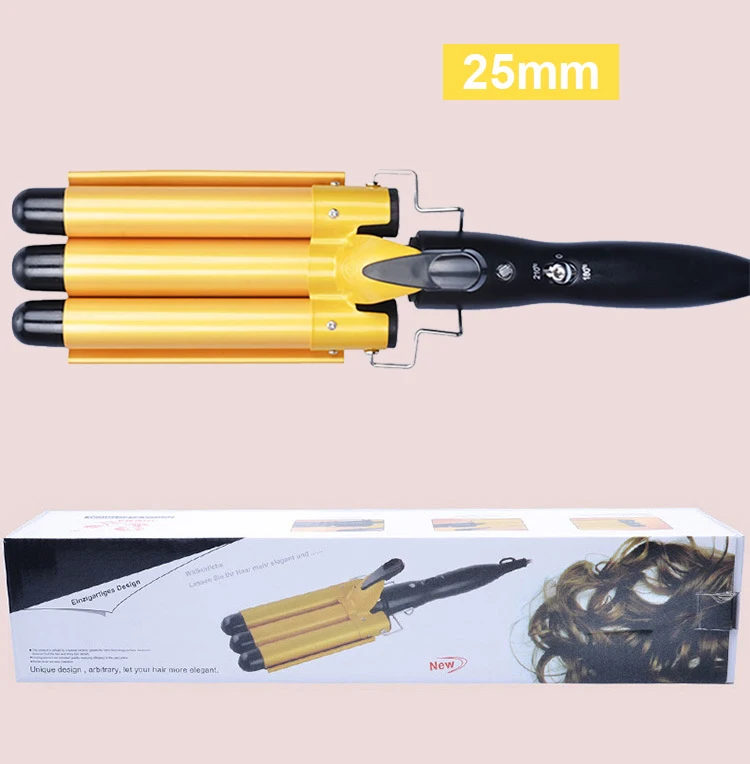 Gold 25mm Профессиональные щипцы для завивки волос 20-32 м, автоматическая завивка, керамическая Тройная бочка, щипцы для завивки волос, инструменты для укладки волос, стайлер, палочка - Цвет: Gold 25mm
