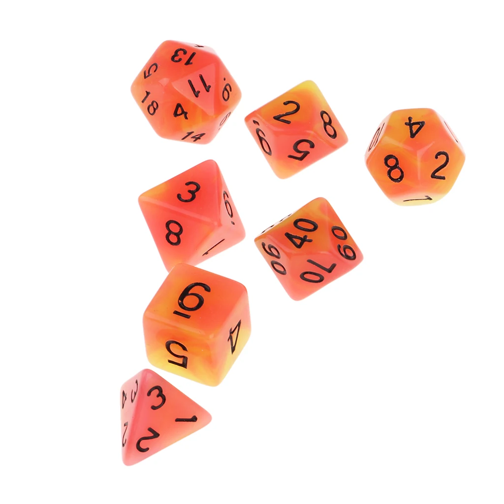 7pcs Multicolor Acrylic Polyhedral Luminous Dice for D&D RPG MTG Party Game Supplies 7 Polyhedral Dices 