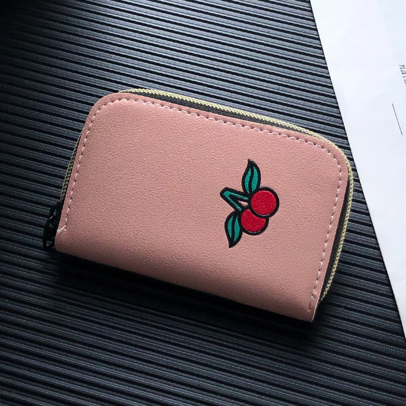 pink NI WEI ER женский корейский Чехол для карт, мульти держатель для карт, кошелек, чехол, милый фруктовый принт, маленький простой кошелек на молнии для монет - Цвет: pink