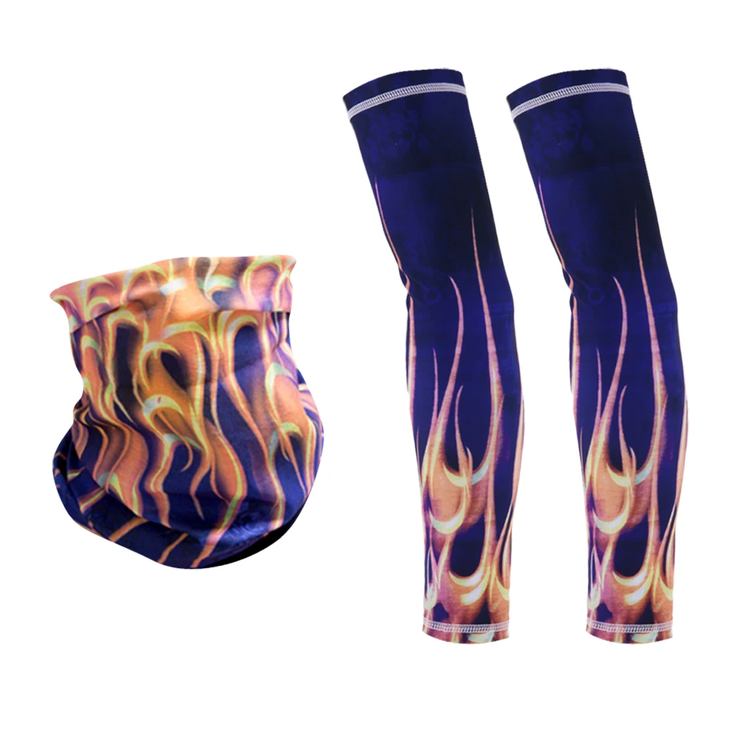 1 Pair Sun Protection Arm Sleeves Cooling Sleeves Arm Cover with Scarf for Bike Cycling/Hiking/Golf/Driving