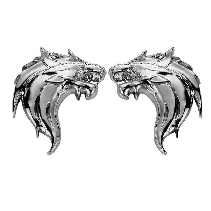 3D Metal Decal Sticker Silver Right Wolf Head Car/Motorcycle Logo Badge Emblem 