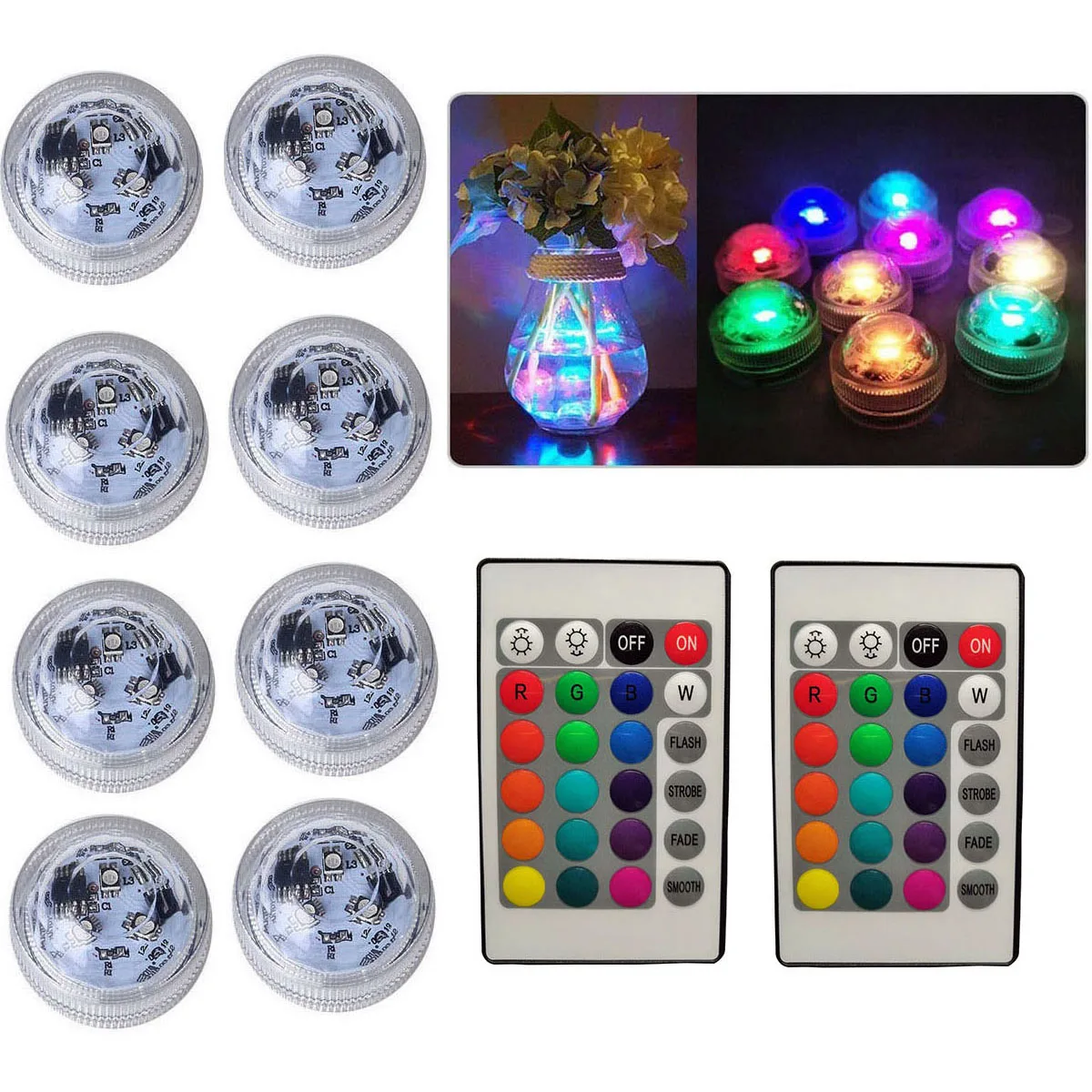 10Pcs Underwater Led Lights with Battery IP67 Waterproof 16Colors RGB Submersible Led Lights Pool Lights for Halloween Xmas