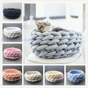 

Pet Supplies Handmade Knit Cat Dog Beds Mat Warm Soft Small Dogs Kennel Puppy Bed Kitten Cave Basket Sleeping Bag Round House