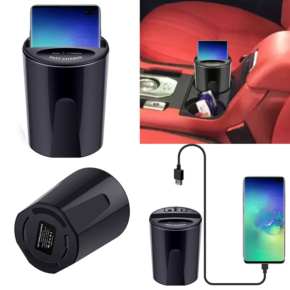 JKING 10W автомобильное беспроводное зарядное устройство чашка с USB выходом для iPhone SAMSUNG Galaxy S10/S9/S8/S7/Note10/Note8 edge для Airpods 2
