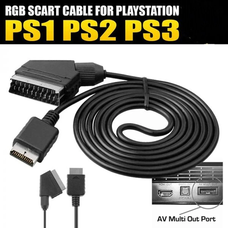 1.8M/6Ft Scart Tv Via Cavo Av Cavo Rgb Scart Reale Gioco Sostituisci Cavo Connect Per Playstation Ps1 Ps2 Ps3 Slim Line Game Pal