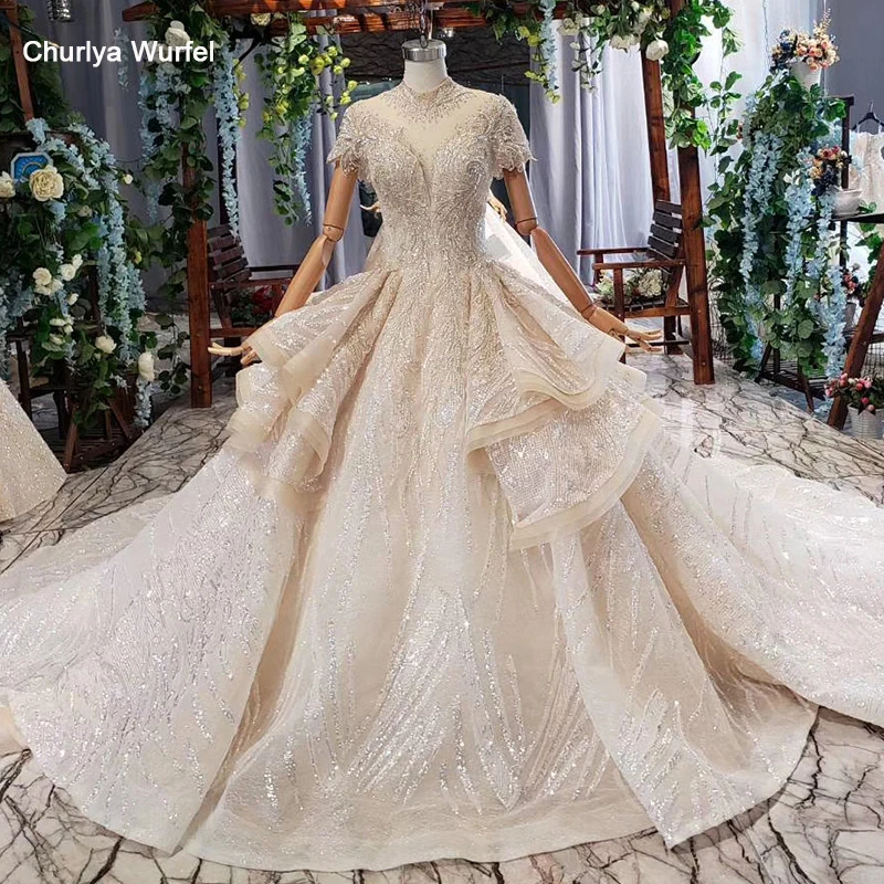 

HTL695 elegant wedding dresses in dubai high neck short sleeves corset african wedding gown ruffle style robe de mariage 2019