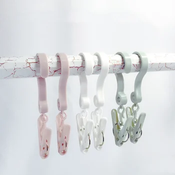 

12 Pcs Plastic Detachable Clothespins with Hook Multifunction Portable Travel Clothes Clips for Towel Sock Underwear (White/Pink