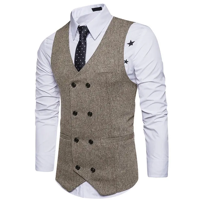 Мужской брендовый двубортный модный приталенный шерстяной Тканевый Свадебный жилет английский деловой костюм жилет Homme