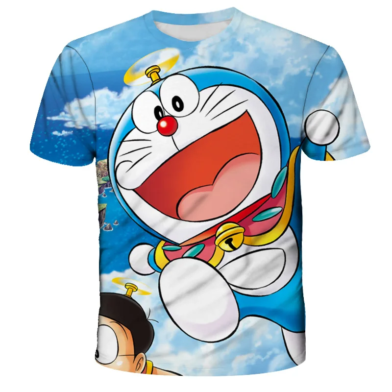 Забавная Милая футболка Doraemon с 3D принтом для мальчиков и девочек летняя