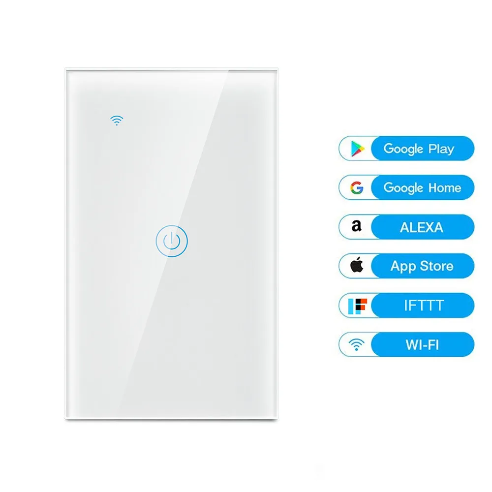 

1 Gang Wifi Touch Switch US Standard Toughened Glass Panal Smart Phone Control Voice Control Support Alexa Google Home IFTTT