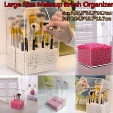 Plastic Makeup Brush Storage Box with Lid Transparent Cosmetic Brush Organizer with 500g Beads Beauty Eyebrow Pencil Case