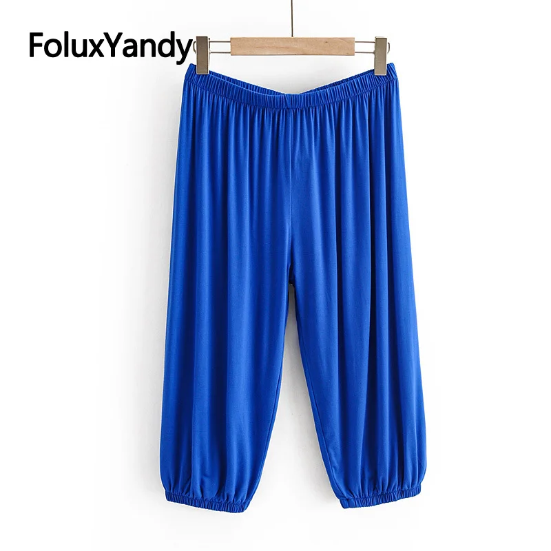Calf-length Summer Pants Women Capris Solid Trousers Plus Size Casual Harem Pants Blue Black Gray KKFY4621 Calf-length Summer Pants Women Capris Solid Trousers Plus Size Casual Harem Pants Blue Black Gray KKFY4621