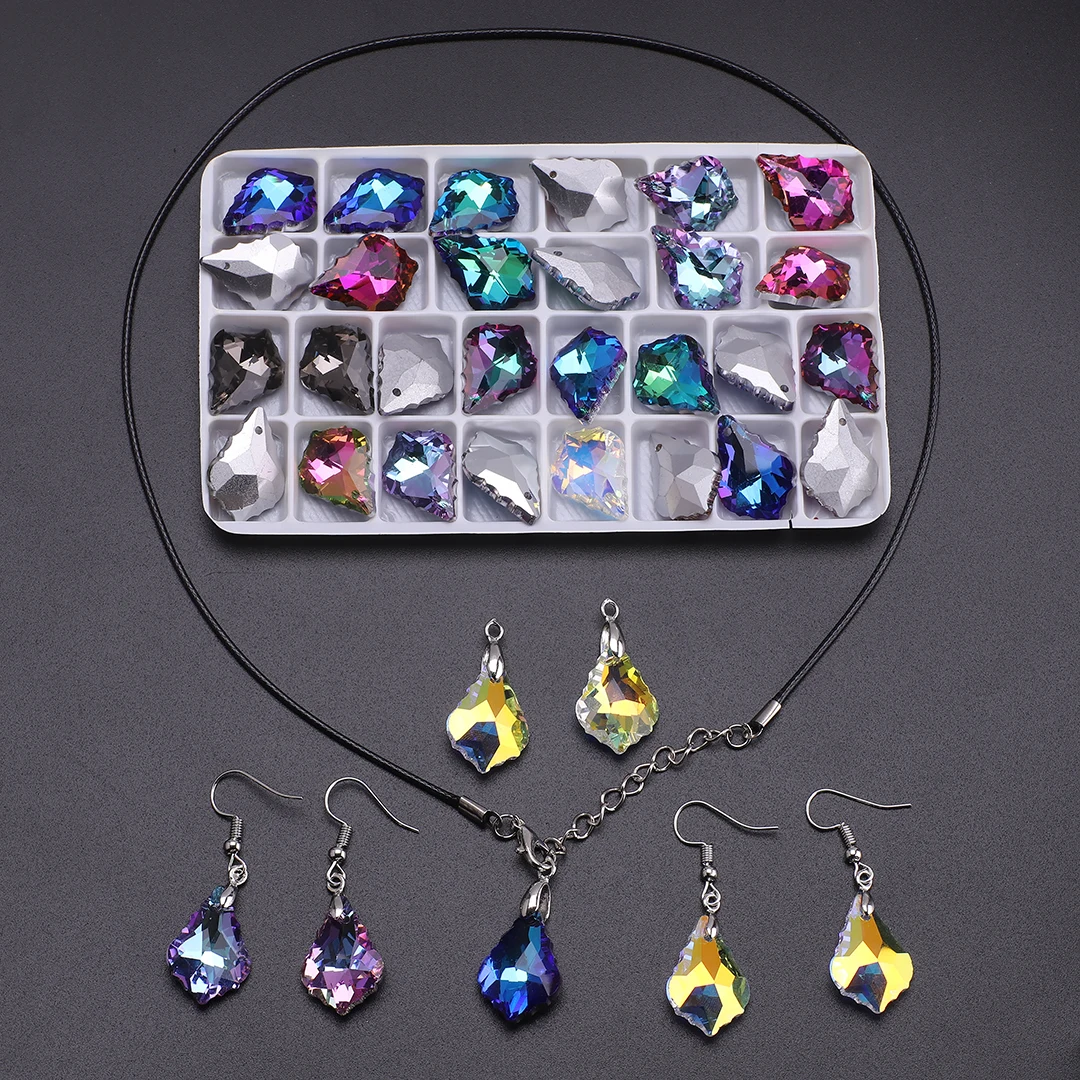 Single Hole Charms Crystal Baroque Pendants Maple Leaf Shape Glass Beads for Jewelry Making Necklace Earrings DIY Best Quality