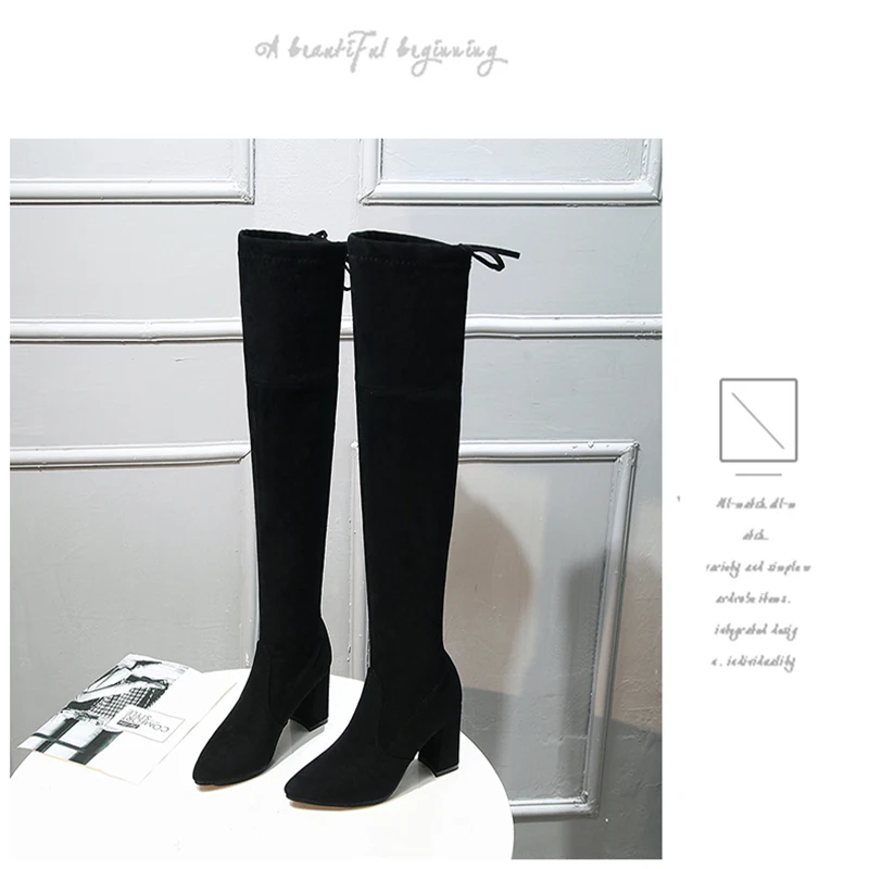 

2020 Fashion Women Boots Spring Winter Over The Knee Heels Quality Suede Long Comfort Square Botines Mujer Thigh High Boots