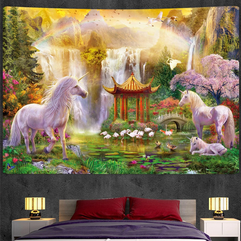 

Psychedelic scene animal home art decorative tapestry Hippie yoga mat Bohemian decorative sheet Mandala Unicorn sofa blanket