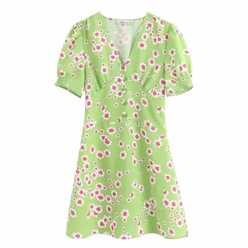 

Summer dress 2020 sexy dress vintage plus size Green Shivering V-neck Holiday zaraing women Dress sheining vadiming Bgb9940