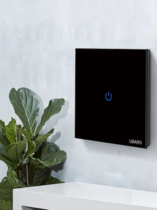 Сенсорный выключатель UBARO европейского стандарта из закаленного черного и белого хрустального стекла с сенсорной панелью и кнопкой датсве...