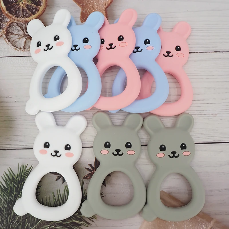 

Chenkai 10PCS Silicone Bunny Teether DIY Baby Shower Chewing Pendant Nursing Sensory Rabbit Teething Pacifier Dummy Toy Gfit