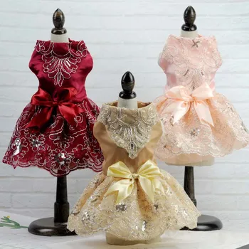 

Embroidered Luxury Princess Wedding Dog Dress Sweety Pet Dog Clothes Spring Summer Costume Puppy Cat Tutu Skirt Mascotas Roupa