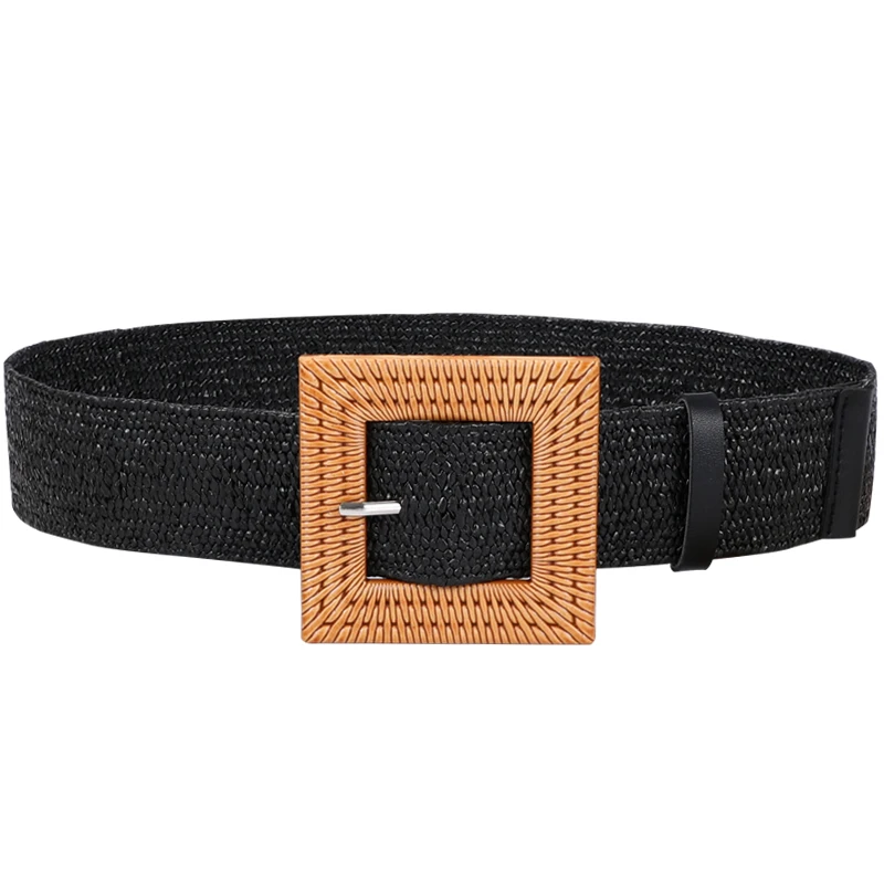 

New Design elastic waistbands for dress shirt fashion woven wide belt resin pin buckle Imitation straw belts jeans women strap