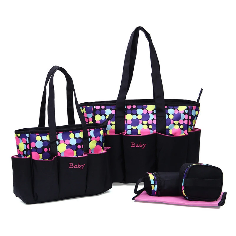 

5 pcs suit Mummy Bag Bottle Storage Multifunctional Waterproof Separate Bag Nappy Maternity Handbag Baby Tote Diaper Organizer