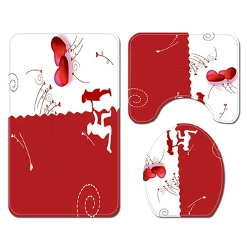 

Bathroom Shower Set Bath Mat Set 3 Piece Bathroom Rug Soft Toilet Lid Cover