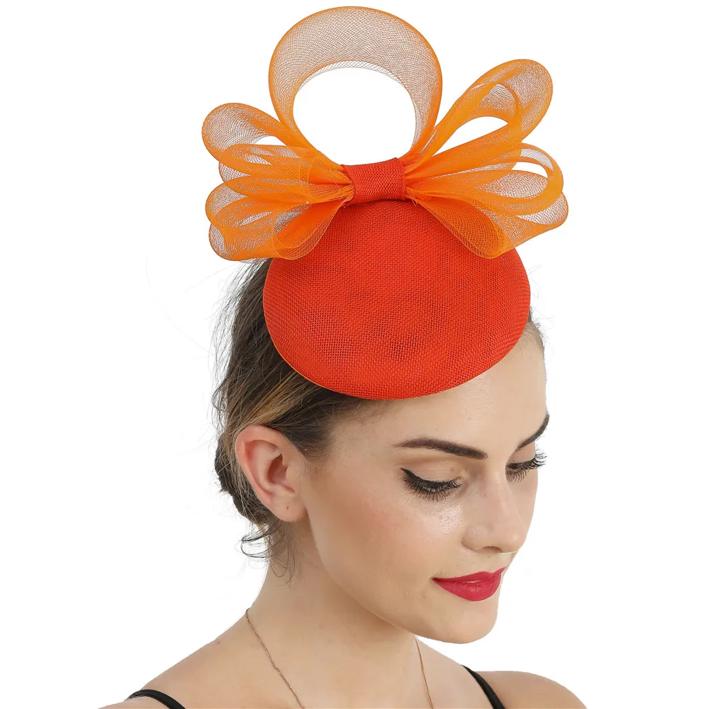 

White Bow Fashion Fasciantor Hat Hairpin For Elegant Women Wedding Headwear Cocktail Party Headpiece Bride Hair Accessories