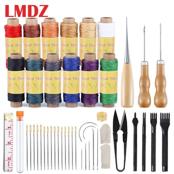 

LMDZ 46Pcs Leather Sewing Repair Kit Sewing Stitching Awl Punch with 12 Color Waxed Thread for Leather Craft DIY Sewing Supplies