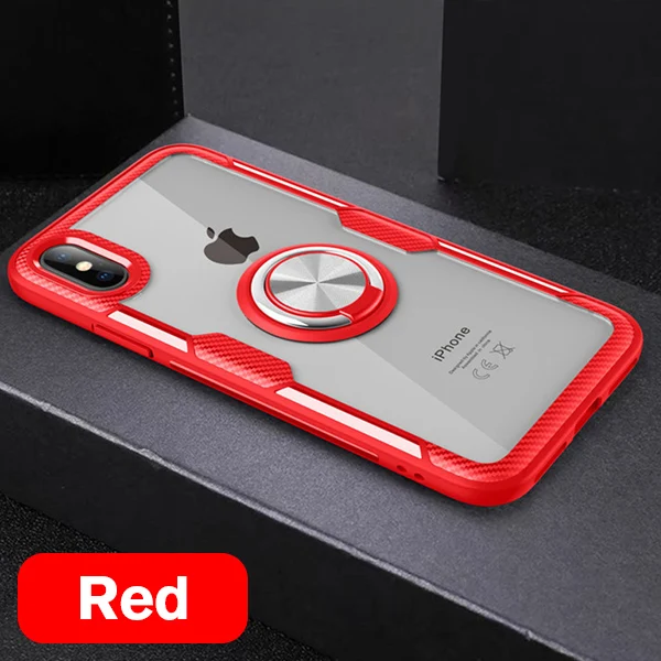 Magnetic Transparent Phone Case for iPhone 12 X XS 11 13 Pro Max on iPhone SE 2020 XR X 8 7 6S Plus Shockproof Cover Holder Ring Red Case