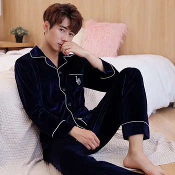 

Men Winter Velvet Comfortable Pyjamas Suit Nightwear Intimate Keep Warm Pajamas Set Homewear Casual Soft Full 2pcs Sleepwear