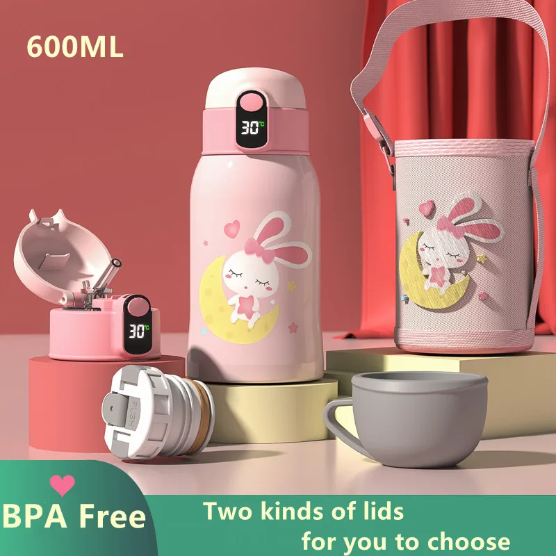 600ML термос детский Бутылочки стакан с трубочкой бутылка для воды в школу
