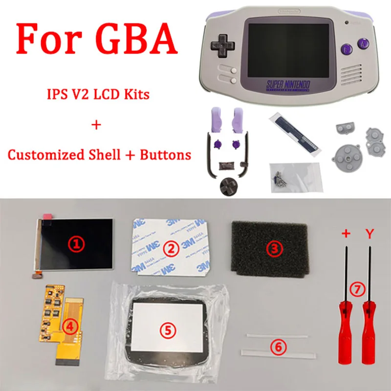 New SNES Shell with IPS V2 LCD Screen Kits Replacement for GBA Original Camouflage Pre cut Shell Housing for GAMEBOY ADVANCE