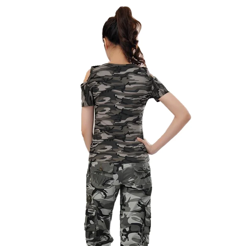 Футболка женская стрейчевая с коротким рукавом хлопковая камуфляжная рубашка в