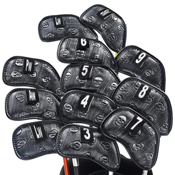 

12pcs/set Skull Print Professional Portable Outdoor Sports For Club Golf Iron Head Covers Double Layer Protective Case Soft