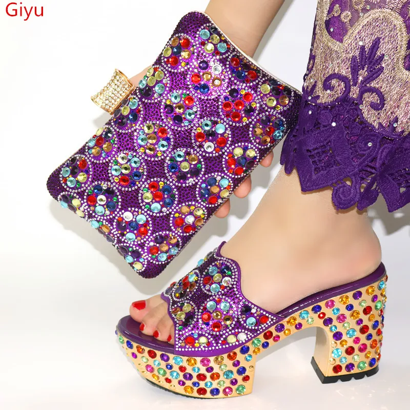 Doershow/вечерние комплекты из туфель и сумочки фиолетового цвета в нигерийском стиле; вечерние итальянские туфли и сумочка в комплекте; комплект из туфель и сумочки в африканском стиле! HWQ1-9