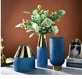 

BLUE FROSTED CERAMICS VASES ORNAMENTS ARTIFICIAL FLOWERS FLORAL FLOWER ARRANGEMENT GOLD-PLATED VASE HOME DECORATION MODERN