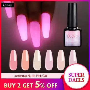 

BUKAKI Luminous Neon Nude Pink Nail Gel Polish Sugar Glitter Long Lasting Night Glow In Dark Lacquer Soak Off UV Nails Design