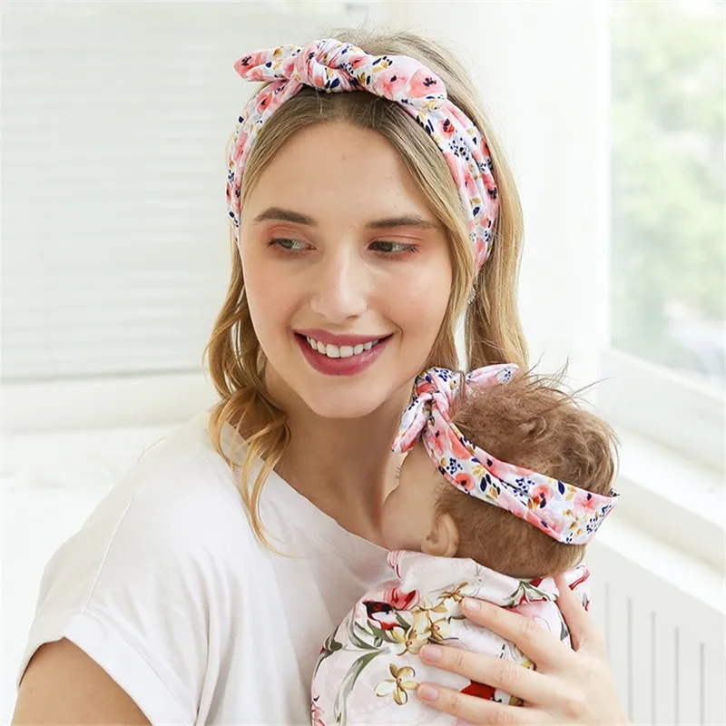 new born baby accessories	 2Pcs/set Mom Baby Headbands Leopard Print Bow Infant Parent-Child Turban Elastic Hairbands For Girl Boy Kids Hair Accessories accessoriesdiy baby 