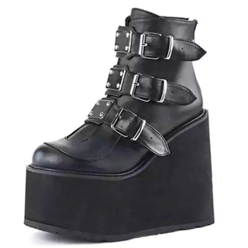 

Autumn/winter New Fashion High Platform Ankle Boots Women 2020 PVC Strap Buckle Decorating High Wedges Shoes Martin Boots