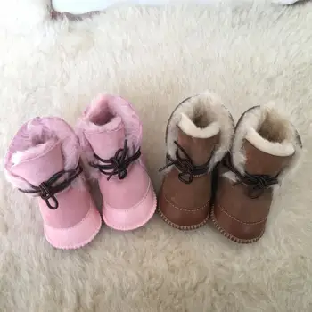 

Winter New Style Baby Boots Boys Girls Sheep Skin Leahter Shoes with Sheep Fur Newborn Infant Snow Wear Warm Boots with Box