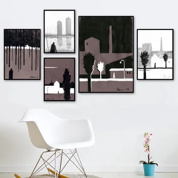 

Black and white Travel landscape art poster Canvas Art Print Wall Pictures for Living Room No Frame