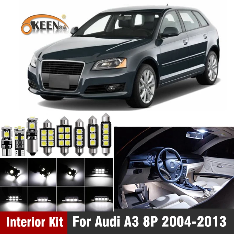 14 pces can-bus livre de erros w5w t10 led kit de luz interior para audi a3 8p 2004-2013 pacote substituir lâmpadas branco carro-estilo