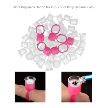 

50pcs Disposable Tattoo Ink Cup +5pcs Rings Eyebrow Eyeliner Lip Tattoo Pigment Ink Holder Sponge Microblading Tattooing Supply