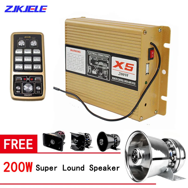 12V/24V 200W Amplifier Police Warning Siren Host 9 Sound Car Truck Alarm Fire Speaker Handheld Microphone Emergency PA System |