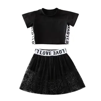 

Pudcoco Toddler Girl Clothes Kid Baby Short Sleeve Letter Printed Tops T-shirt Lace Patchwork Skirt Summer Outfit Tracksuit