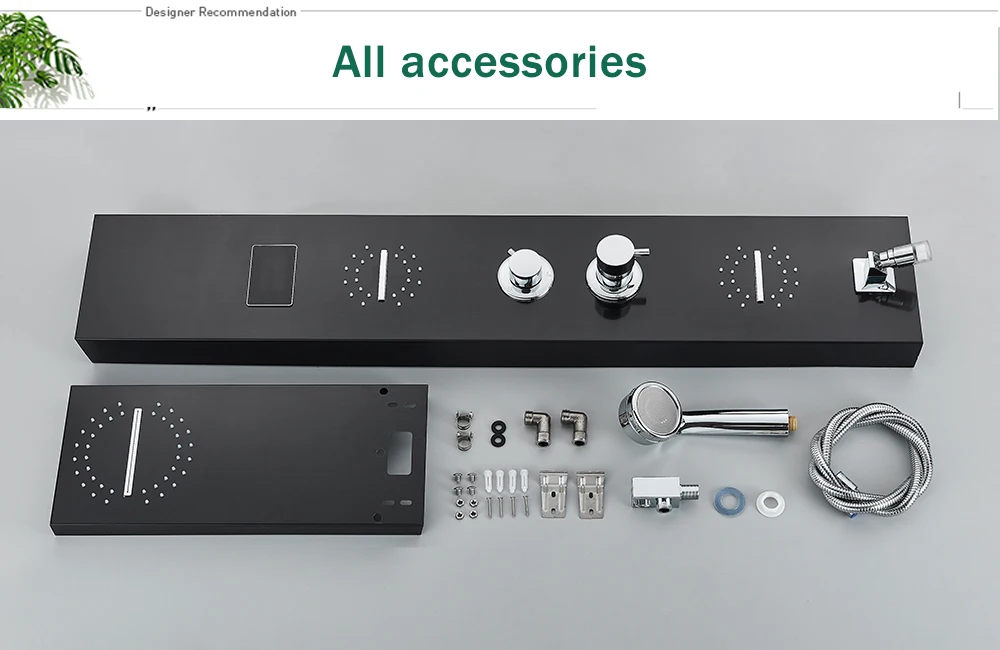 Description Picture 4 of itemRozin LED Bathroom Shower Faucet with LCD Black Rainfall Shower Panel Wall Mounted 5 Mode Massage Jet Shower Column Mixer Tap