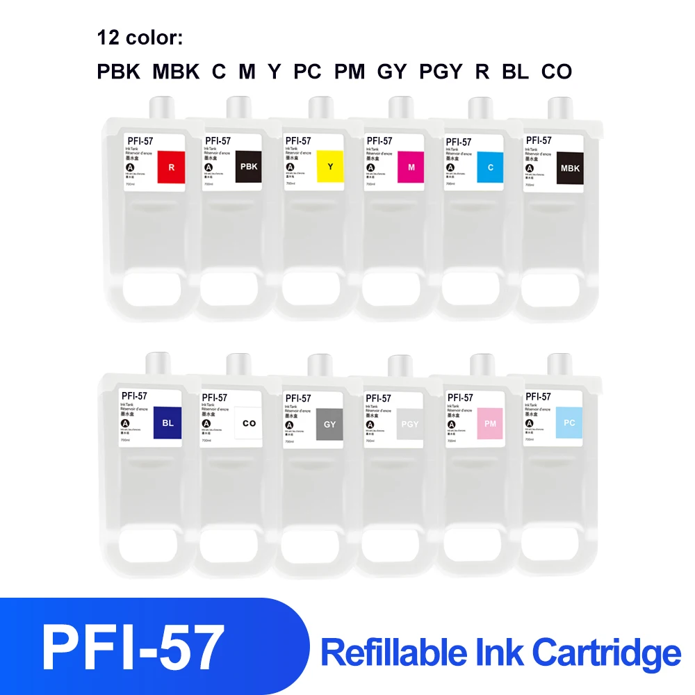 

12Colors/Set PFI-57 PFI57 Refillable Ink Cartridge With Permanent Chip For Canon PRO-520 PRO-540 PRO-540s PRO-560s Printer