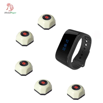 

High Quality Wireless Table Pager Service Call Button System with Watch Receiver Restaurant Cafe Hospital 1 watch 5 buttons